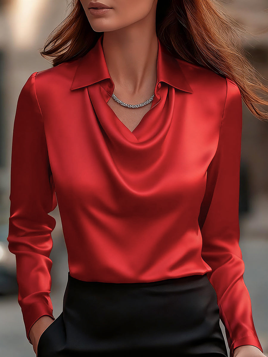 Lenora | Elegant Satin Blouse with Draped Neckline