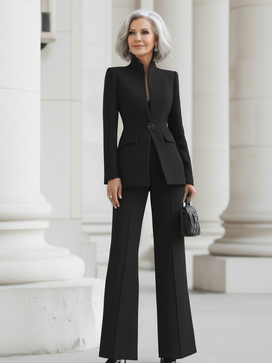 Lauren | Sophisticated High-Collar Blazer & Wide-Leg Trousers Suit
