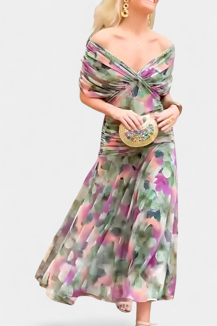 Jadee | Long Floral Dress with V-Neck