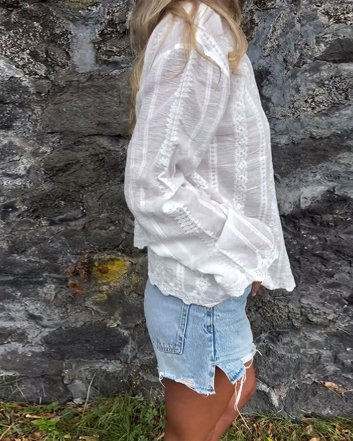 Elyse | Embroidered Hollow Polo Collar Casual Shirt