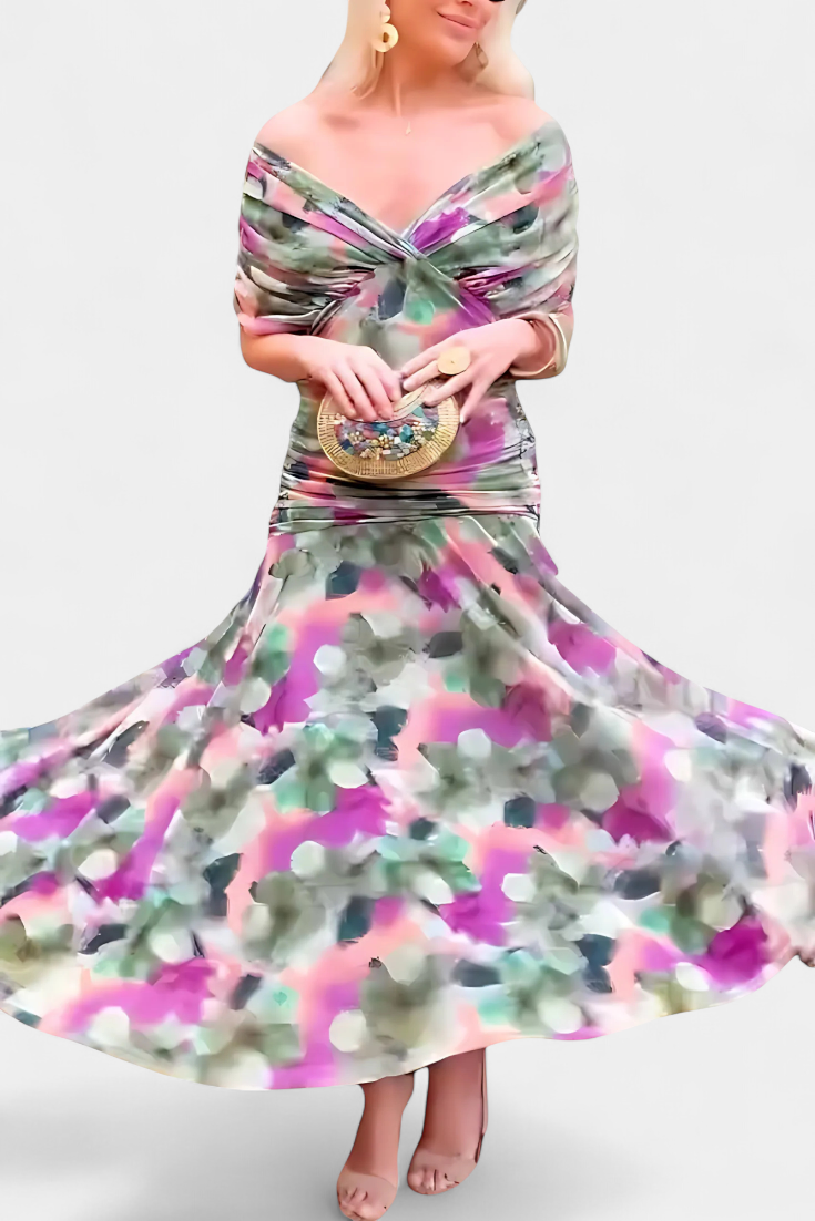 Jadee | Long Floral Dress with V-Neck