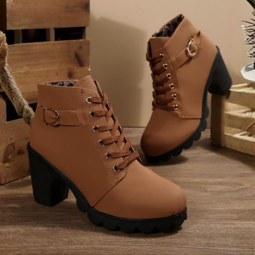 Miriam | Chic Lace-Up Metal Buckle Chunky Ankle Boots