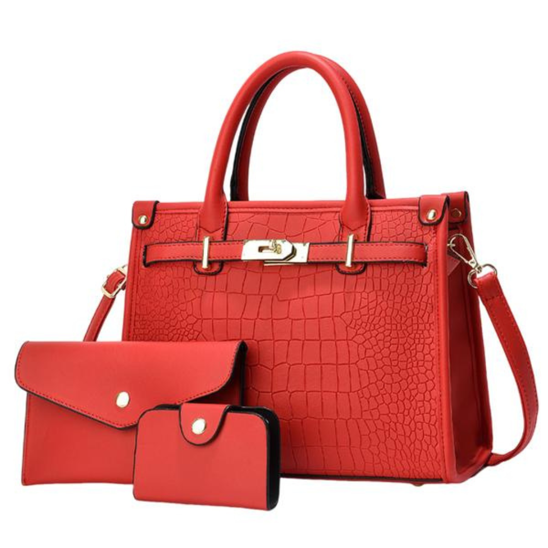 Anora │ Crocodile-Embossed Crossbody Handbag Set