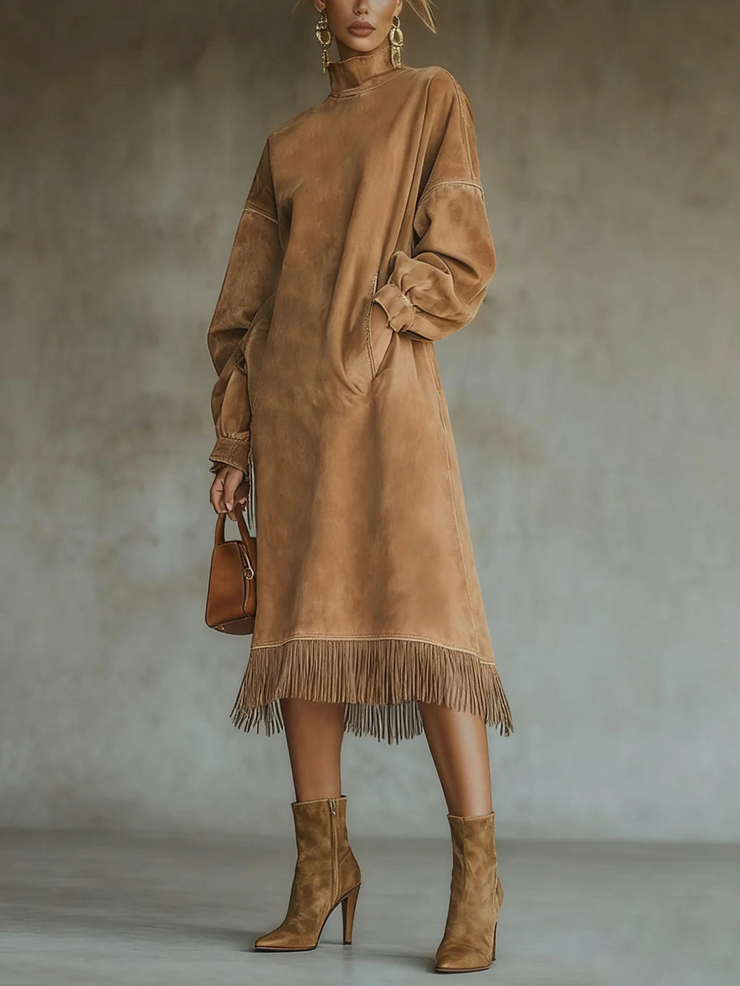 Annalise | Suede Fringe Turtleneck Dress