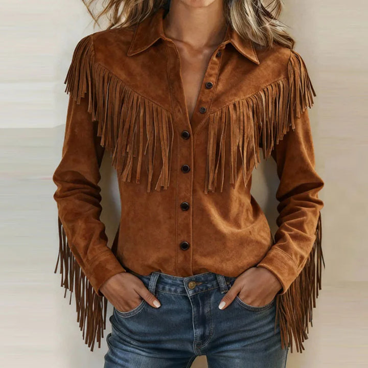 Scarlette │ Fringe Suede Button-Up Blouse