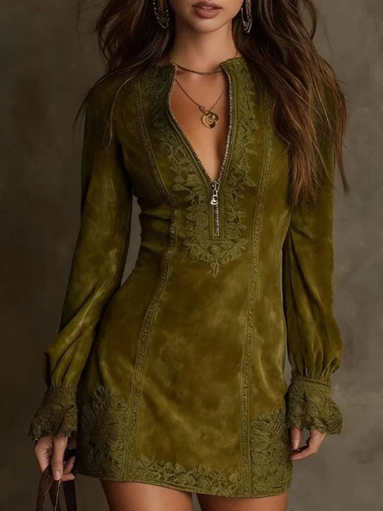 Jordan | Short Suede Lace Dress