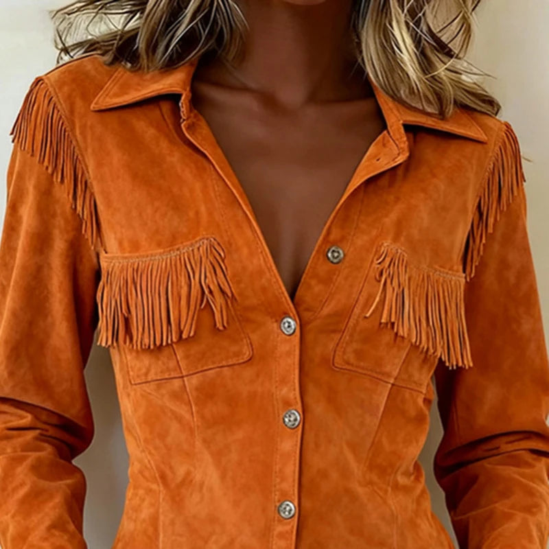 Scarlette │ Fringe Suede Button-Up Blouse