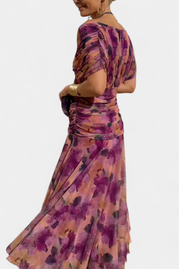 Jadee | Long Floral Dress with V-Neck