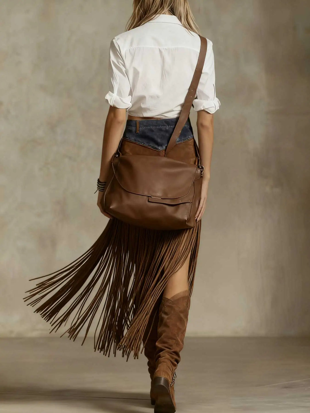 Bridgette │ Suede Fringe High-Slit Skirt