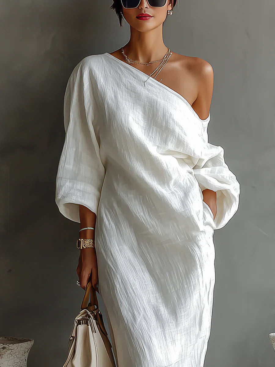 Olivia | Women’s White One-Shoulder Flowing Maxi Dress