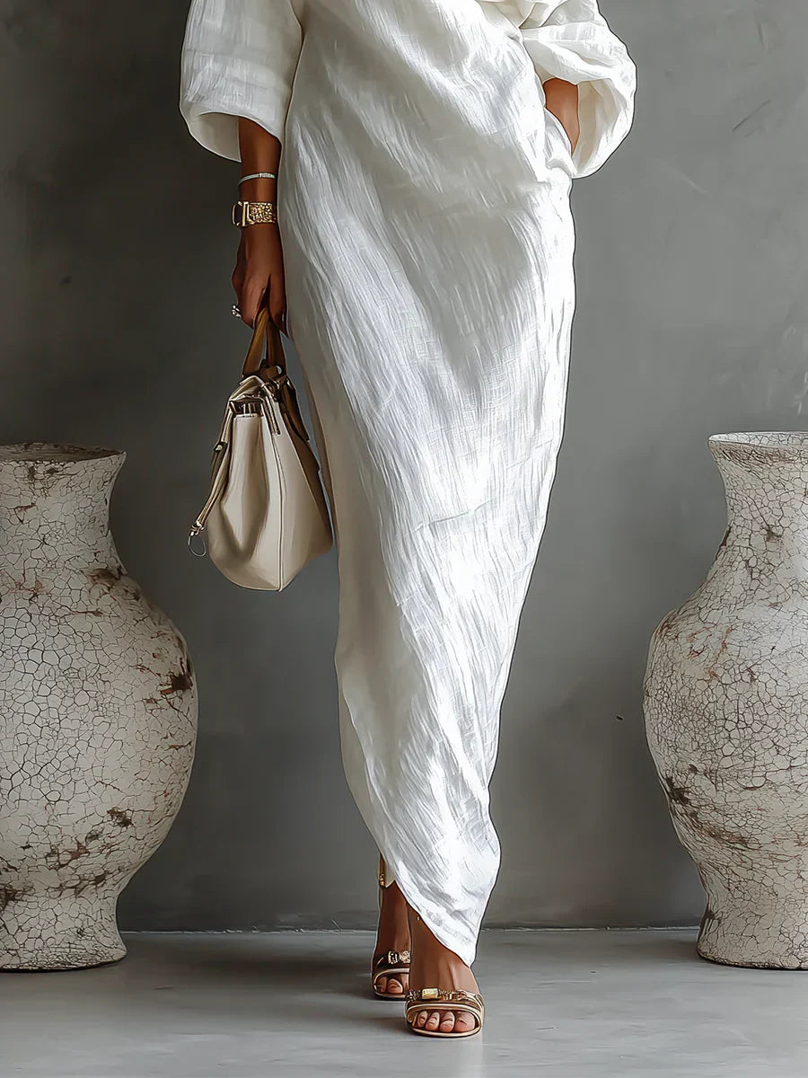 Olivia | Women’s White One-Shoulder Flowing Maxi Dress