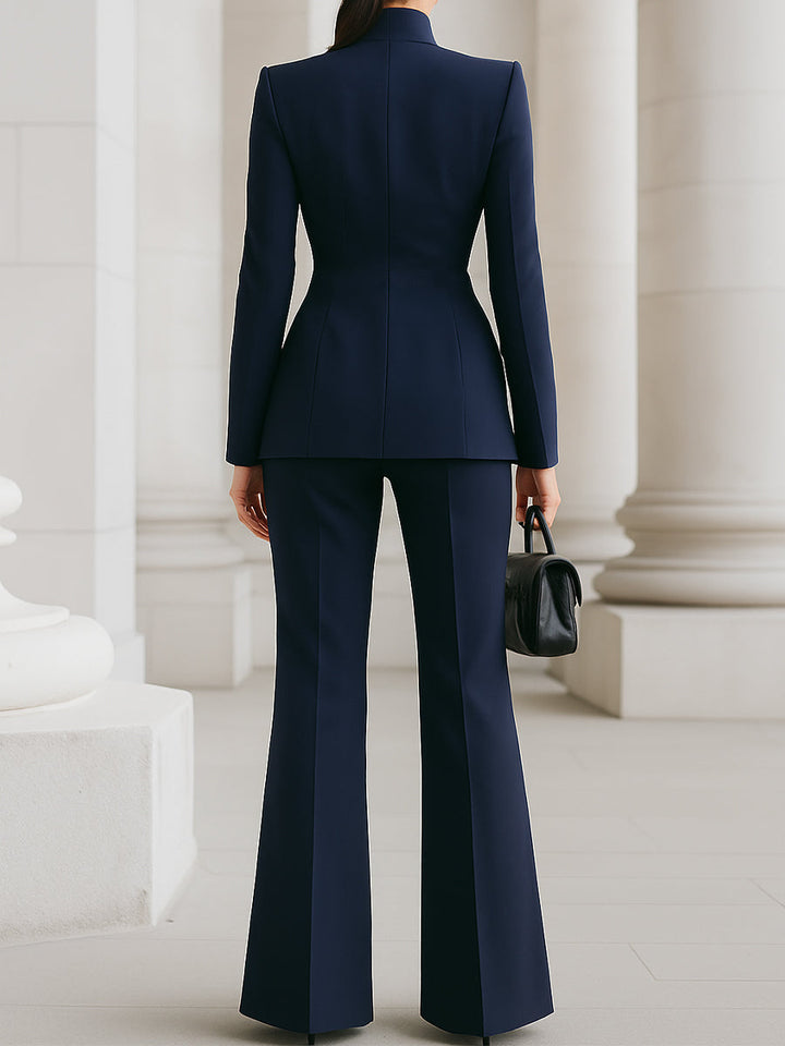 Lauren | Sophisticated High-Collar Blazer & Wide-Leg Trousers Suit
