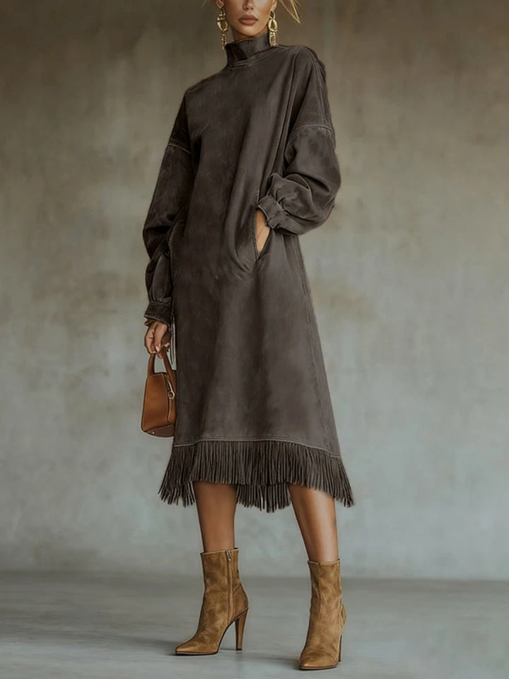 Annalise | Suede Fringe Turtleneck Dress