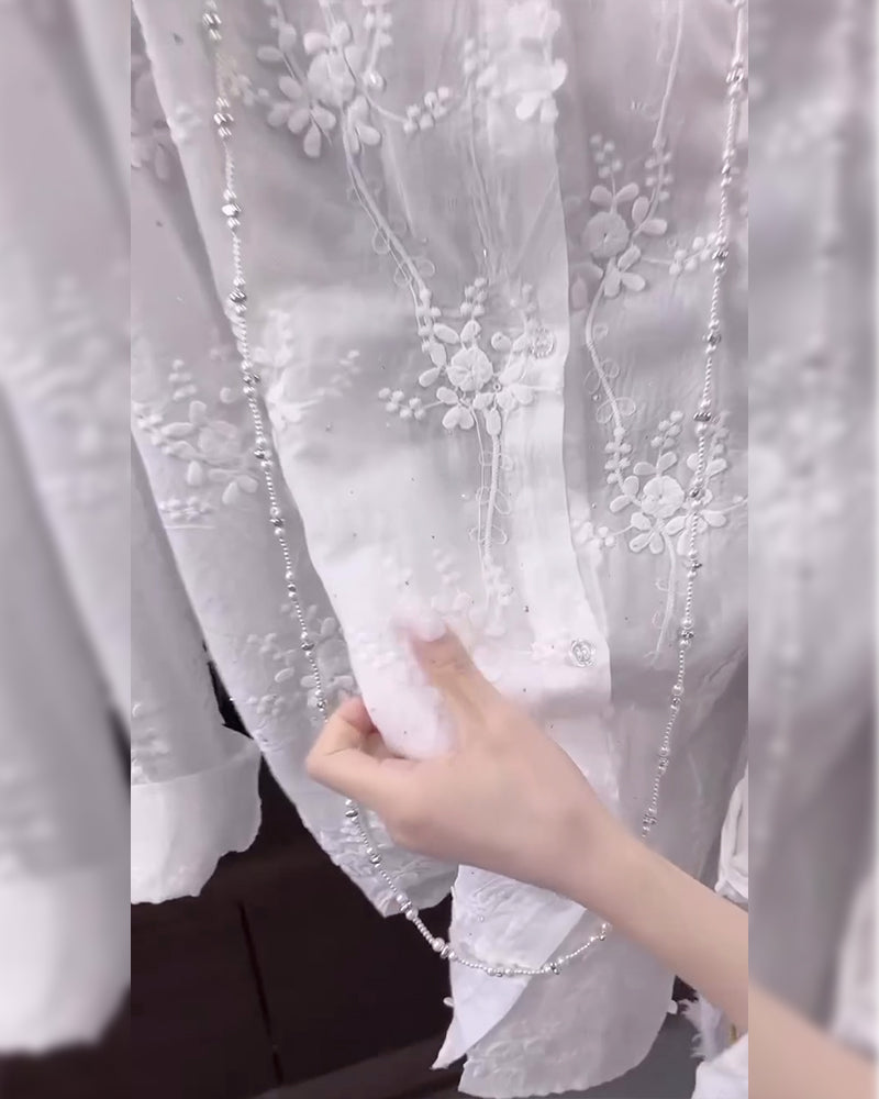 Celeste | Embroidered Solid Color Shirt with Dropped Shoulders