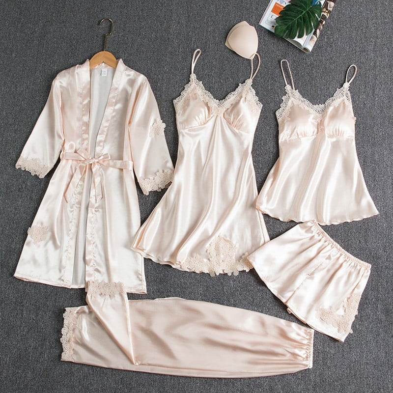 Remi | 5-Piece Silk Lace Nightwear Set