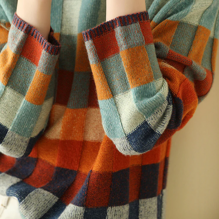 Solna | Checkered Knit Sweater in Autumn Colors