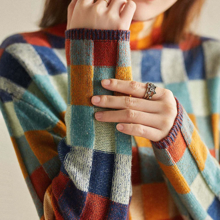 Solna | Checkered Knit Sweater in Autumn Colors